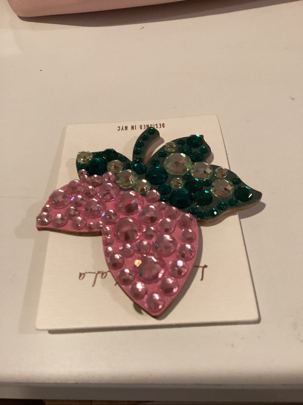 Pink & Green Crystal Strawberry Pin